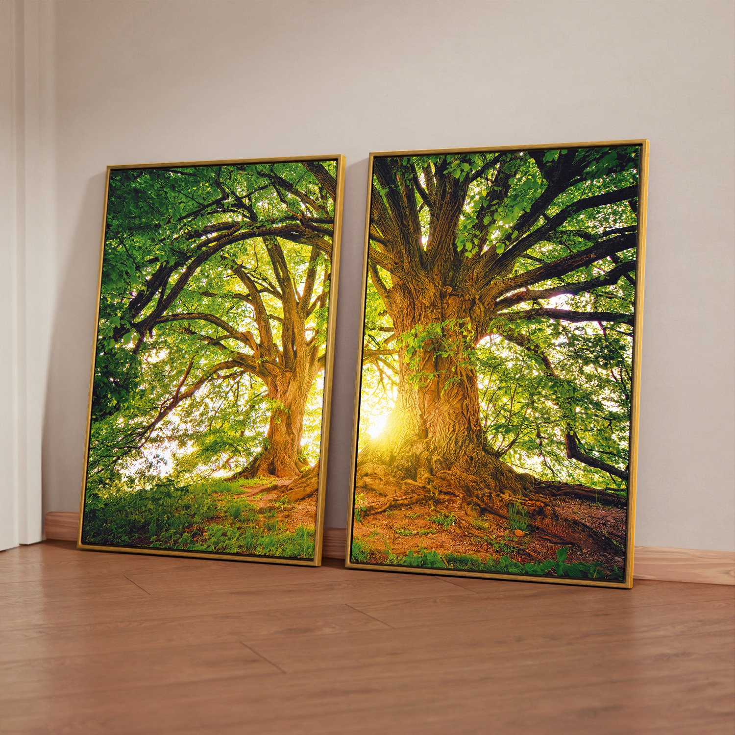 Quadro Decorativo 2 Telas Natureza Árvore e Pôr do Sol