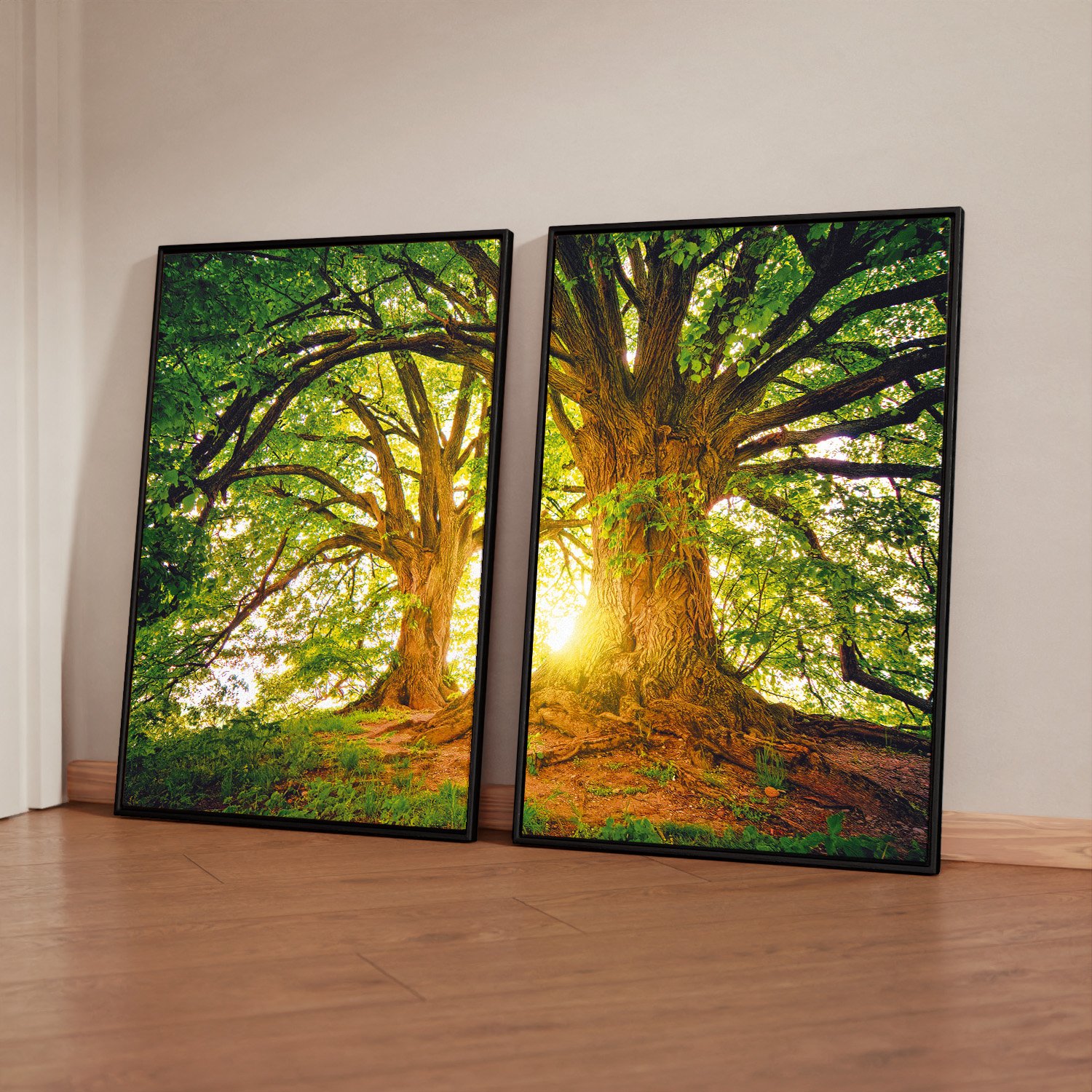 Quadro Decorativo 2 Telas Natureza Árvore e Pôr do Sol