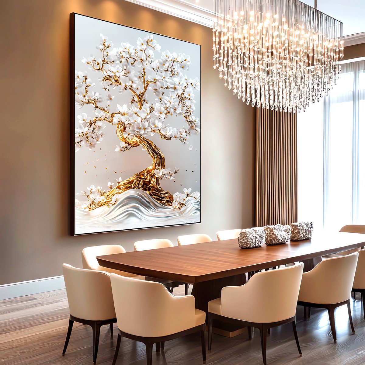 「Di Masea」JuliaＷeist￼額61.5×46.5絵￼31×33cm Quadro Decorativo 1 Tela Árvore da Vida Majestosa Branca e Dourada