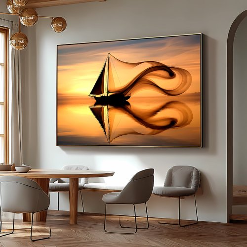 barco fluido amarelo abstrato