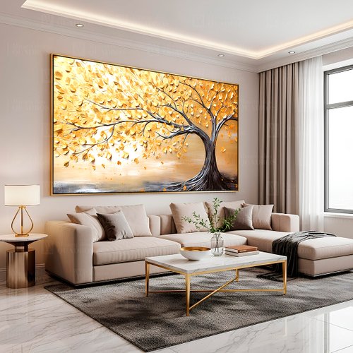 01 quadro decorativo 1 tela arvore luxuosa dourada