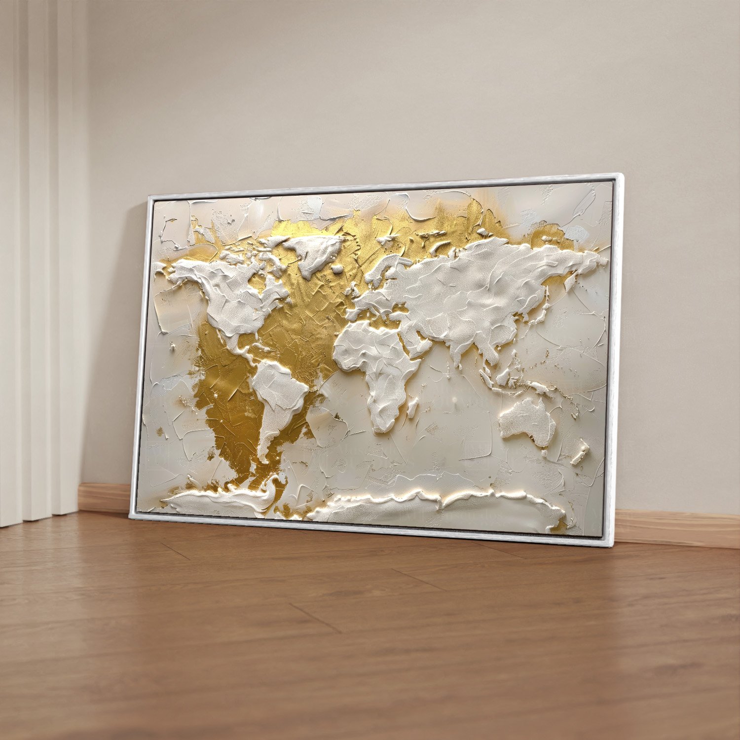 【美品】 オリバーガル Mapamundi White Gold Quadro Decorativo 1 Tela Pintura Mapa Mundi Branco e Dourado